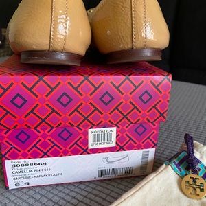 Tory Borch flat shoes size 6.5 Camelia pink with bags and box.